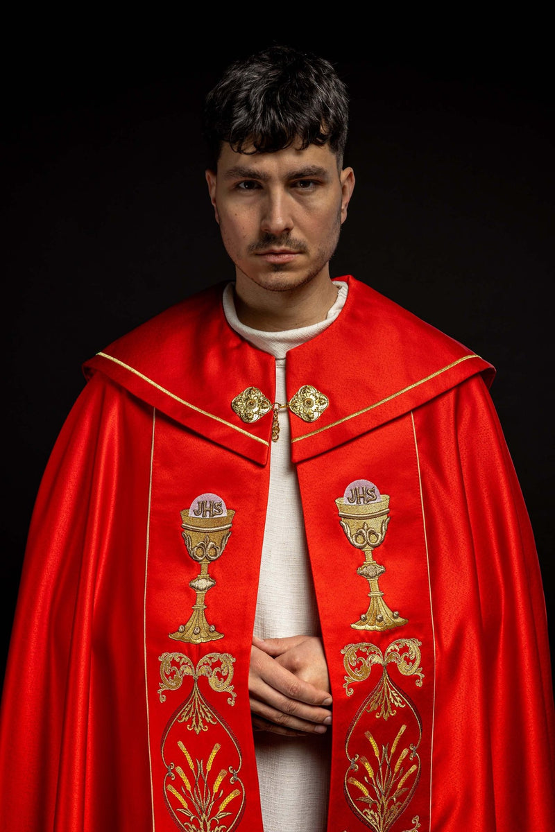 Kapa haftowana, IHS + kielich - czerwona (9H) - KAPY LITURGICZNE - zdjęcie 7