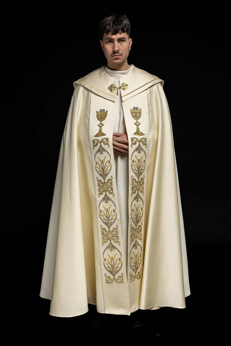 Kapa haftowana, IHS + kielich - ecru (10H) - KAPY LITURGICZNE - zdjęcie 2