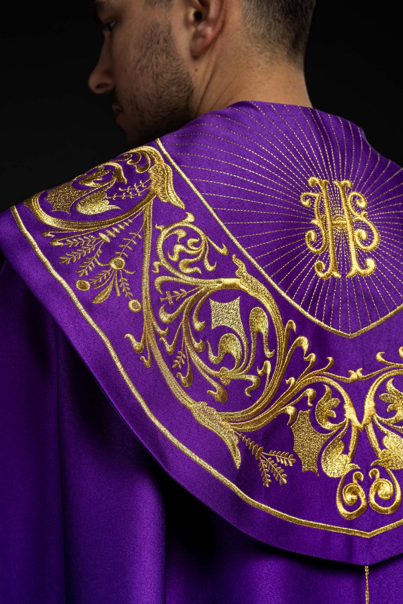 Kapa haftowana, IHS - fioletowa (12H) - KAPY LITURGICZNE - zdjęcie 3