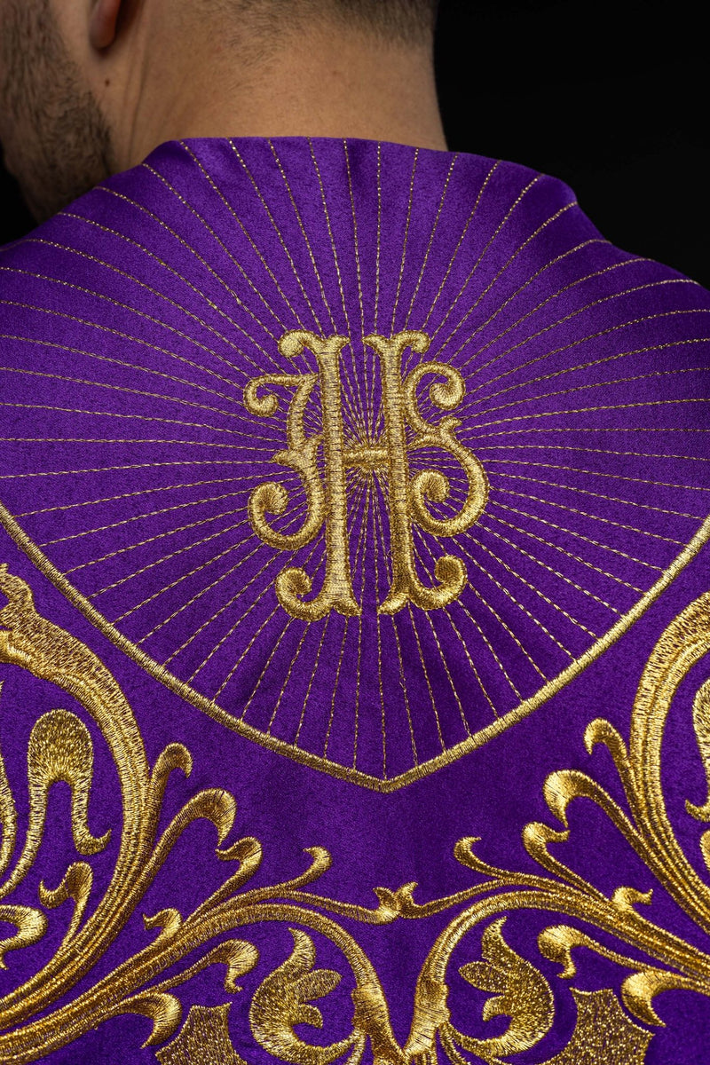 Kapa haftowana, IHS - fioletowa (12H) - KAPY LITURGICZNE - zdjęcie 4