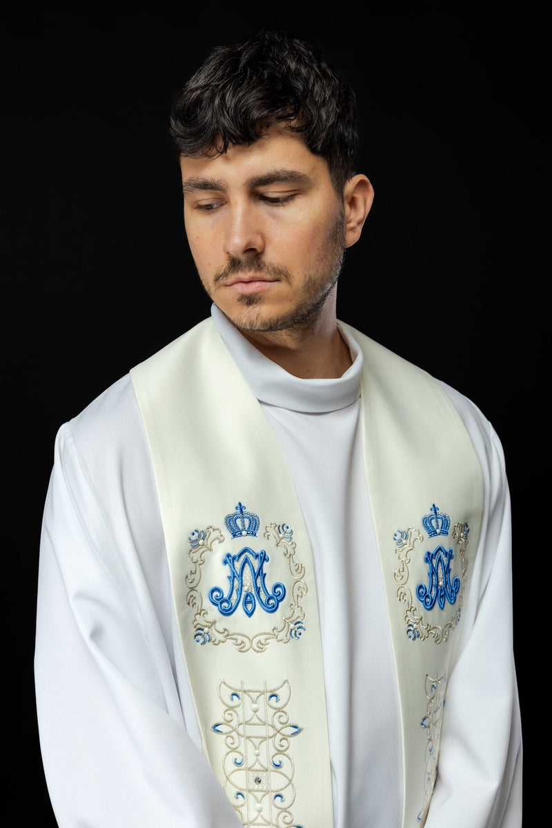 Stuła haftowana ecru, maryjna (1H) - EUCHARYSTYCZNE - zdjęcie 2