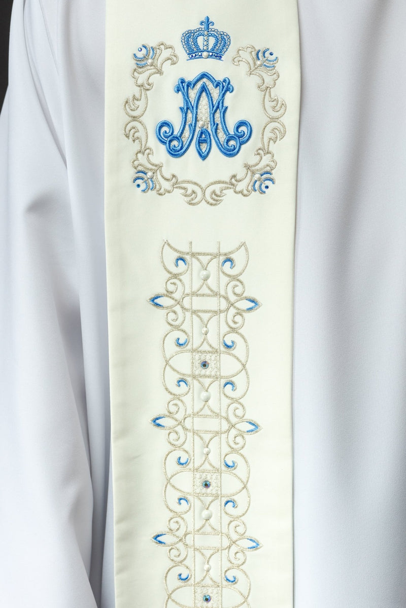 Stuła haftowana ecru, maryjna (1H) - EUCHARYSTYCZNE - zdjęcie 3
