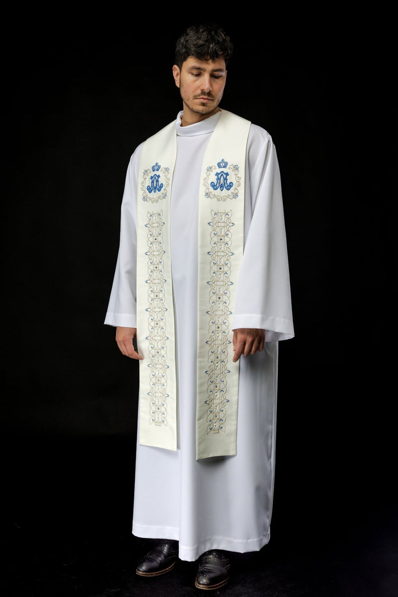 Stuła haftowana ecru, maryjna (1H) - EUCHARYSTYCZNE - zdjęcie 4