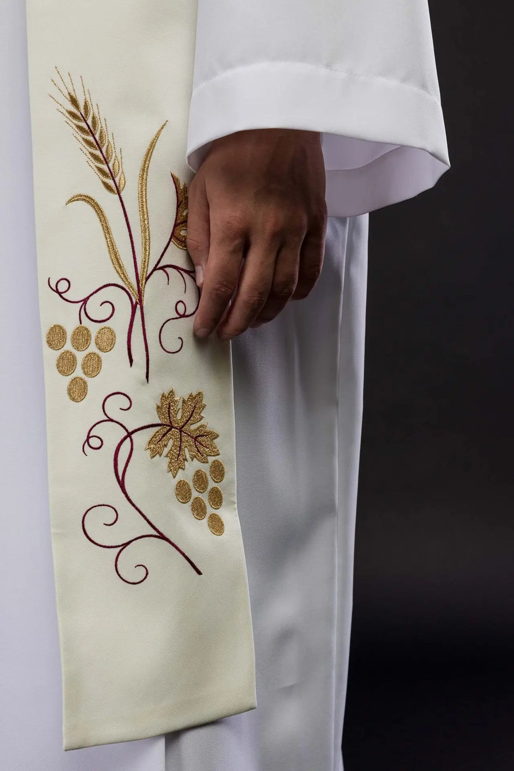 Stuła kapłańska haftowana ecru (10H) - EUCHARYSTYCZNE - zdjęcie 3