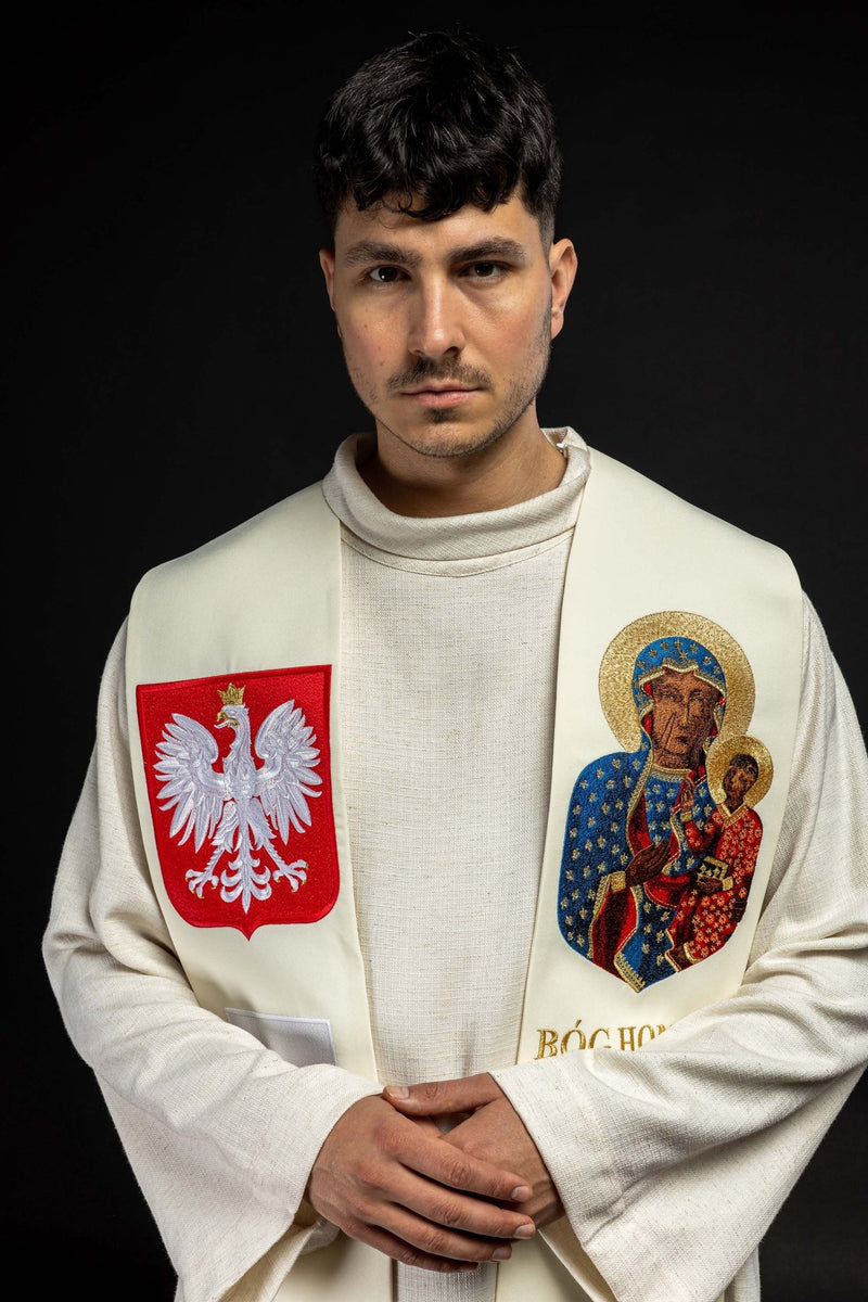 Stuła haftowana BÓG, HONOR, OJCZYZNA (14H) - Z POSTACIAMI - zdjęcie 2